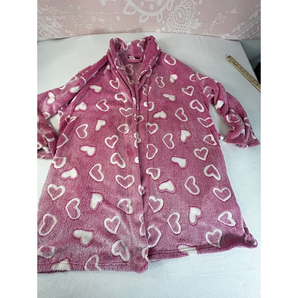 Dream Lover Womens Pink Plush Fuzzy Heart Print Robe Bathrobe Loungewear XL